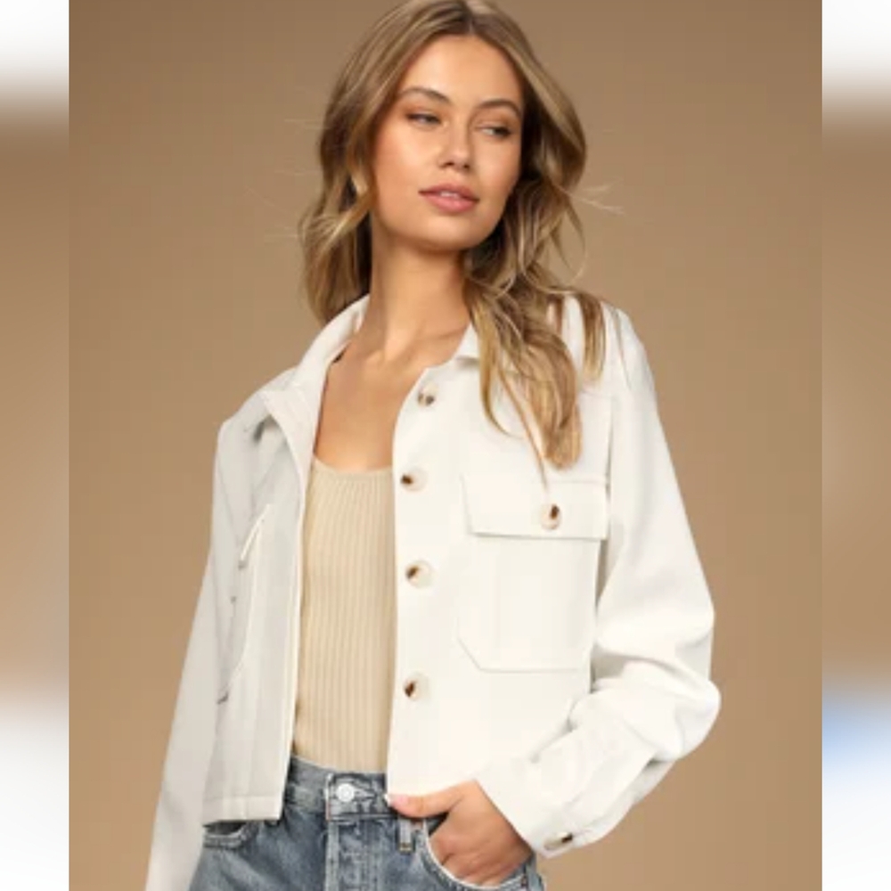 Lulu's White Cropped Button-Front Blazer Jacket - Picture 4 of 7